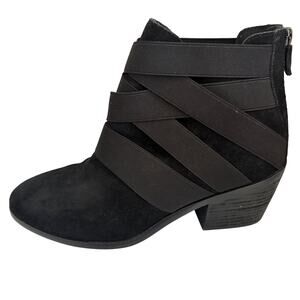 Eileen Fisher Willis Black Suede Strappy Ankle Boots Zip Back Biker Indie Goth